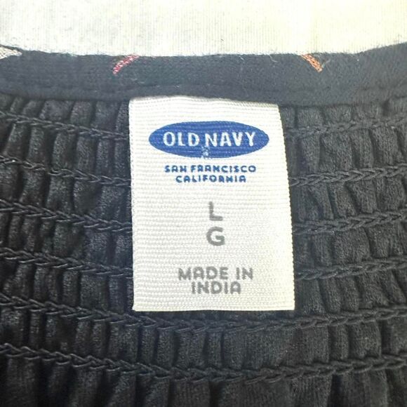 Old Navy Black Floral Prairie Peasant Midi Dress Buttons Sz L Boho Cottage Fairy - Picture 3 of 4